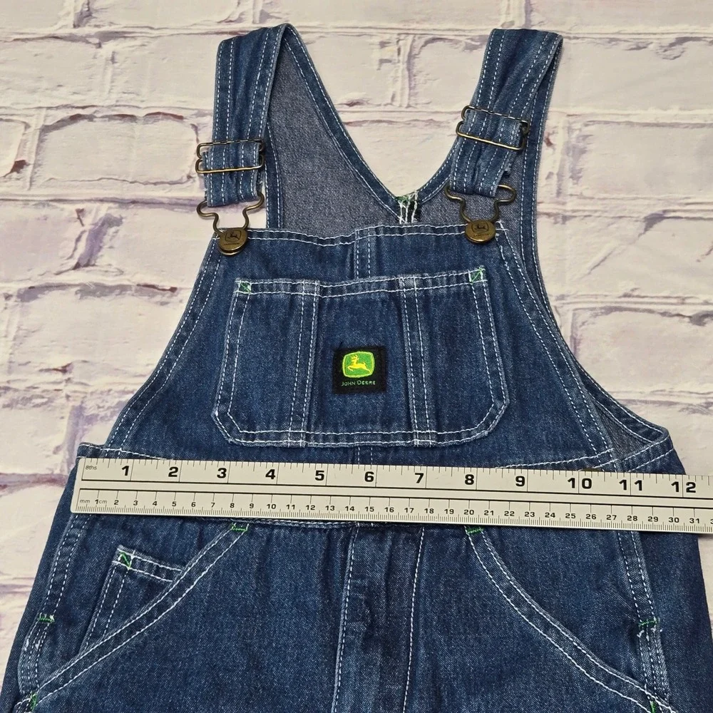 John Deere Overalls Blue Denim Logo Patch Workwear Farm Kids Size 5 Adjustable